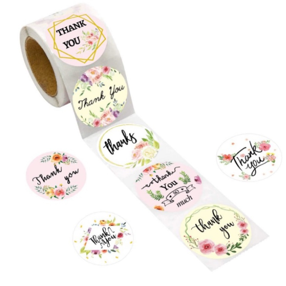 (100) Floral thank you stickers